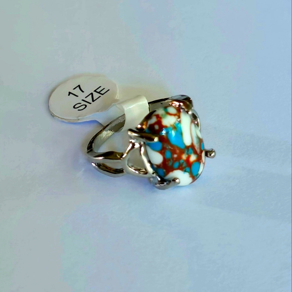 EUROPEAN MILLEFIORE STYLE TRENDY POLISHED STONE NEW SIZE 7 RING